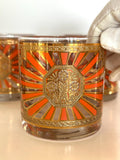 Georges Briard Art Deco Glasses, Mid Century Gold Rocks Glasses, MCM Low Ball Glassware