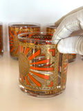 Georges Briard Art Deco Glasses, Mid Century Gold Rocks Glasses, MCM Low Ball Glassware