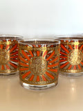 Georges Briard Art Deco Glasses, Mid Century Gold Rocks Glasses, MCM Low Ball Glassware