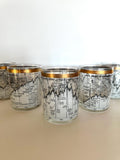 Vintage Dow Jones Glasses, Cera Stock Market Glassware Set of 8 | New Old Stock