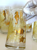 Vintage Gold Seahorse Fish Glasses, Bartlett Collins, Mid Century Glassware, New Old Stock