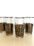 Vintage Snakeskin Glasses, Mid Century Gold Black Tumblers, MCM Snake Glasses