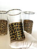 Vintage Snakeskin Glasses, Mid Century Gold Black Tumblers, MCM Snake Glasses