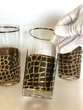 Vintage Snakeskin Glasses, Mid Century Gold Black Tumblers, MCM Snake Glasses