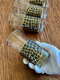 Vintage Snakeskin Glasses, Mid Century Gold Black Tumblers, MCM Snake Glasses