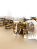 Georges Briard Snake Glasses, 1950s Gold Black Low Balls, Mid Century Glassware