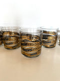 Georges Briard Snake Glasses, 1950s Gold Black Low Balls, Mid Century Glassware
