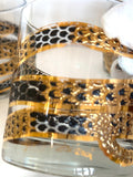 Georges Briard Snake Glasses, 1950s Gold Black Low Balls, Mid Century Glassware
