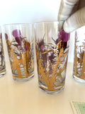 Purple Thistle Glasses Gregory Duncan, New Old Stock, Mid Century Glasses, MCM Glassware
