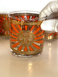 Georges Briard Art Deco Glasses, Mid Century Gold Rocks Glasses, MCM Low Ball Glassware
