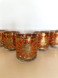 Georges Briard Art Deco Glasses, Mid Century Gold Rocks Glasses, MCM Low Ball Glassware