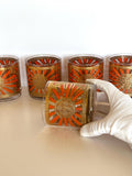 Georges Briard Art Deco Glasses, Mid Century Gold Rocks Glasses, MCM Low Ball Glassware