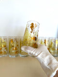 Vintage Gold Seahorse Fish Glasses, Bartlett Collins, Mid Century Glassware, New Old Stock