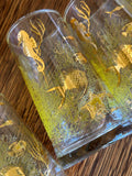 Vintage Gold Seahorse Fish Glasses, Bartlett Collins, Mid Century Glassware, New Old Stock