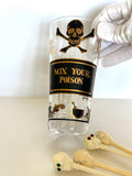 Georges Briard Mix Your Poison Glass | Jeweled Skull Swizzle Sticks | Name Your Poison Glassware