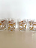 Vintage Atomic Fish Glasses | Gold White Pink Atomic Low Ball Set | Mid Century Glassware