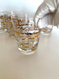 Vintage Atomic Fish Glasses | Gold White Pink Atomic Low Ball Set | Mid Century Glassware