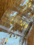 Vintage Atomic Fish Glasses | Gold White Pink Atomic Low Ball Set | Mid Century Glassware