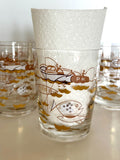 Vintage Atomic Fish Glasses | Gold White Pink Atomic Low Ball Set | Mid Century Glassware