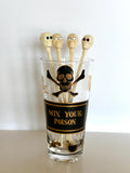 Georges Briard Mix Your Poison Glass | Jeweled Skull Swizzle Sticks | Name Your Poison Glassware