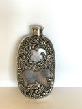 Vintage Art Nouveau Flask | Floral Embossed Silver-Plated Flask 1930s | Barware