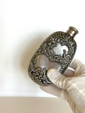 Vintage Art Nouveau Flask | Floral Embossed Silver-Plated Flask 1930s | Barware