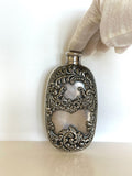 Vintage Art Nouveau Flask | Floral Embossed Silver-Plated Flask 1930s | Barware