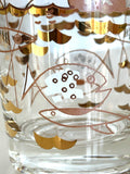 Vintage Atomic Fish Glasses | Gold White Pink Atomic Low Ball Set | Mid Century Glassware