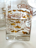 Vintage Atomic Fish Glasses | Gold White Pink Atomic Low Ball Set | Mid Century Glassware