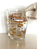 Vintage Atomic Fish Glasses | Gold White Pink Atomic Low Ball Set | Mid Century Glassware