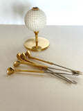 Vintage Golf Cocktail Picks, 1970s Gold-Plated Golf Martini Forks, Barware Gift