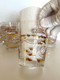 Vintage Atomic Fish Glasses | Gold White Pink Atomic Low Ball Set | Mid Century Glassware