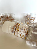 Vintage Atomic Fish Glasses | Gold White Pink Atomic Low Ball Set | Mid Century Glassware