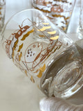 Vintage Atomic Fish Glasses | Gold White Pink Atomic Low Ball Set | Mid Century Glassware