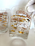 Vintage Atomic Fish Glasses | Gold White Pink Atomic Low Ball Set | Mid Century Glassware