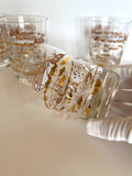 Vintage Atomic Fish Glasses | Gold White Pink Atomic Low Ball Set | Mid Century Glassware