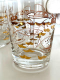 Vintage Atomic Fish Glasses | Gold White Pink Atomic Low Ball Set | Mid Century Glassware
