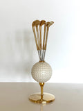 Vintage Golf Cocktail Picks, 1970s Gold-Plated Golf Martini Forks, Barware Gift