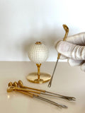 Vintage Golf Cocktail Picks, 1970s Gold-Plated Golf Martini Forks, Barware Gift