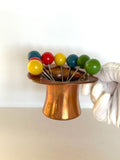 Retro Cocktail Picks Copper Top Hat Holder, Multi-Colored Ball Finials