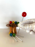 Retro Cocktail Picks Copper Top Hat Holder, Multi-Colored Ball Finials