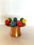 Retro Cocktail Picks Copper Top Hat Holder, Multi-Colored Ball Finials