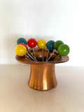 Retro Cocktail Picks Copper Top Hat Holder, Multi-Colored Ball Finials