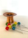 Retro Cocktail Picks Copper Top Hat Holder, Multi-Colored Ball Finials