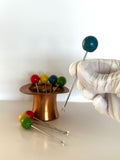 Retro Cocktail Picks Copper Top Hat Holder, Multi-Colored Ball Finials