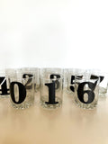 Mid Century Numbered Glasses, Heavy Old-Fashioned Glasses