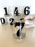 Mid Century Numbered Glasses, Heavy Old-Fashioned Glasses
