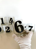 Mid Century Numbered Glasses, Heavy Old-Fashioned Glasses