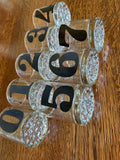 Mid Century Numbered Glasses, Heavy Old-Fashioned Glasses