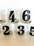 Mid Century Numbered Glasses, Heavy Old-Fashioned Glasses